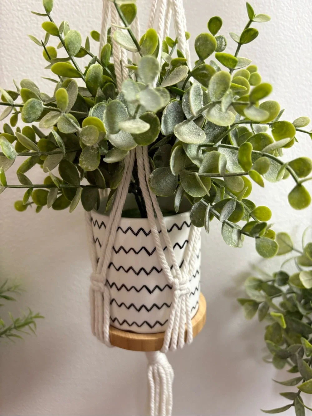 Boho Set Of 4 Faux Plants With 3 Macrame Hangers